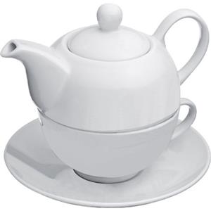 noTrash2003 Set da tè singolo in bianco con una tazza da tè (circa 200 ml) e teiera (circa 400 ml) e piattino in porcellana per tè e tee, idea regalo