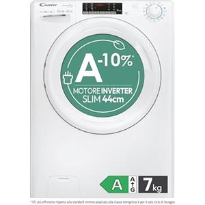 Candy Smart Pro Inverter Lavatrice Slim 7 Kg, Libera Installazione, Carica Frontale, Classe A-10%, 1300 Giri, 16 Programmi, 76 dB, Connessa, Cicli Rapidi, AxLxP 85x60x45 cm, Bianca - CO4 374TWM6/1-S