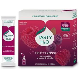 HP ITALIA Srl Tasty H2O Frutti Rossi - Integratore Idrosolubile con Magnesio e Vitamine B6-B12, 12 Stick da 2,5 g