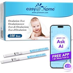 Easy@Home 100 x Test ovulazione 25mIU/ml, Accuratezza Oltre il 99%--Alimentata da gratuita Italiana applicazione Premom(iOS & Android), 100 LH