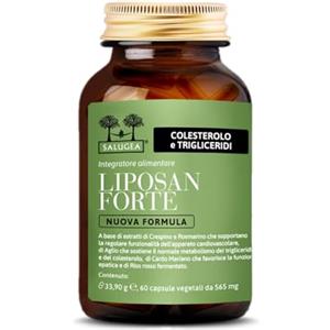 Salugea Liposan Forte Nuova Formula Salugea - Integratore a base di Riso Rosso fermentato per Colesterolo e Trigliceridi - 60 capsule vegetali in flacone di vetro scuro - 100% naturale