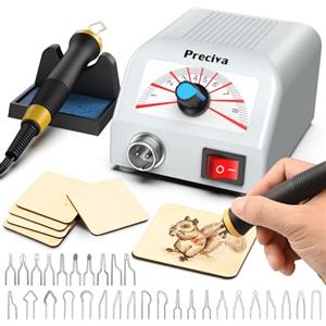 Preciva Kit Pirografico 25W Professionale per Legno, 30 Punte, 100-800℃ Regolabile, per Legno, Zucca e Bambu