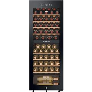Haier Wine Bank 50 Series 5 HWS56GDG - Vinoteca da 56 bottiglie, 2 zone indipendenti, ripiani in legno, filtro anti-UV, sistema anti-vibrazione, display digitale, illuminazione a LED, 37 dbA, nero