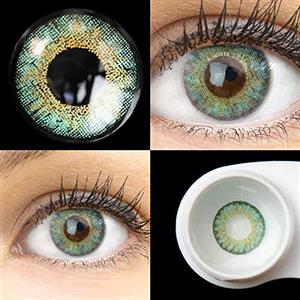 GLAMLENS Lenti a contatto colorate blu Flora Türkis - mensili - con porta lenti a contatto - blu naturali in silicone idrogel - 2 pezzi - DIA 14.50 - senza correzione 0.00 diottrie