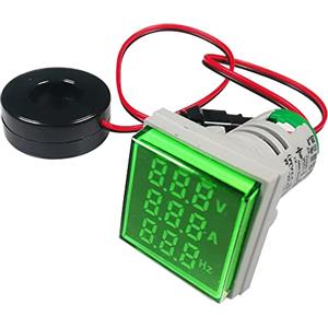 Gebildet 22mm AC Tester di Tensione, AC 50-500V/0-100A/0-99 Hz Voltmetro Amperometro Frequenzimetro con Display a LED a 3 Cifre Multimetro Pannello (Verde, Quadrato)