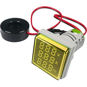 Gebildet Tester di Tensione di Corrente CA da 22mm con Display a LED a 3cifre Voltmetro Multifunzione Amperometro Misuratore di Frequenza Multimetro AC 50-500V 0-100A 0-99Hz (Giallo, Quadrato)