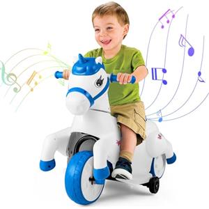 RELAX4LIFE 12V Macchina Elettrica Unicorno con Funzione di Oscillazione 3 Ruote e Rotelle di Allenamento, Musica e Indicatore di Batteria, 3KM/H, per Bambini dai 3 Anni+ (BLU)