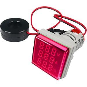 Gebildet Tester di Tensione di Corrente CA da 22mm con Display a LED a 3 cifre Voltmetro Multifunzione Amperometro Misuratore di Frequenza Multimetro AC 50-500V 0-100A 0-99Hz (Rosso, Quadrato)