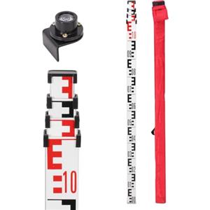 GEOLENI Asta di livellamento telescopica in alluminio da 4 m, aste di misurazione con bolla spirituale per laser a linea incrociata e laser rotativi