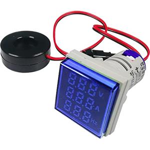 Gebildet Tester di Tensione di Corrente CA da 22mm con Display a LED a 3cifre Voltmetro Multifunzione Amperometro Misuratore di Frequenza Multimetro AC 50-500V 0-100A 0-99Hz (Blu, Quadrato)