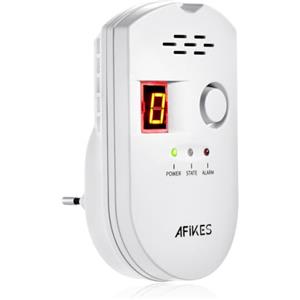 AFiKES - Rilevatori di gas, Allarme GPL/gas naturale/gas di città, con allarme acustico e display digitale a LED, monitor di metano e propano butano (Bianco)