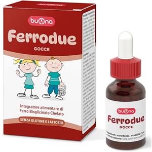 Buona Ferrodue Integratore Ferro Bambini e Neonati 15ml Ferro Bisglicinato Gocce Ferro Chelato Alta Biodisponibilità Normale Formazione Globuli Rossi Riduzione della Stanchezza Senza Glutine Lattosio