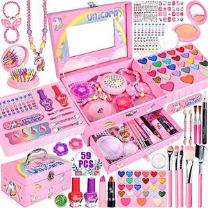 MUOIVG Set Trucchi per Bambini, 59 Pezzi Lavabile, Valigetta Trucchi, Giochi Natale Halloween Compleanno Regalo 5-12 Anni