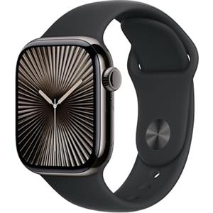 Apple Watch Series 10 GPS + Cellular 42 mm Smartwatch con cassa in titanio color Ardesia e cinturino Sport Loop Nero - S/M. Fitness tracker, app ECG, display Retina always-on, Carbon Neutral