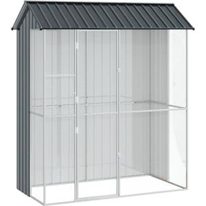 IKAYAA Voliera per uccelli da esterno Acciaio Voliera per pappagalli Grandi XXL Gabbia per uccelli in Acciaio-Antracite-110 cm