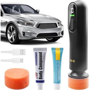 Leikurvo Set di lucidatrice per auto, lucidatrice a batteria ricaricabile, con 2 tamponi di lucidatura, per la pulizia dell'olio della finestra, cura dell'auto