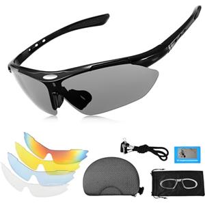Samlonge Occhiali da Ciclismo Polarizzati con 5 Lenti Intercambiabili, Anti-UV400, Occhiali da Sole Sportivi Uomo Donna, 30g Ultraleggero TR90 Telaio, Occhiali Bici MTB