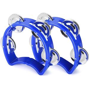 Flexzion Tamburello a mano strumenti musicali a percussione (blu, confezione da 2), strumento musicale in plastica mezza luna mini D palmare, jingle Bells