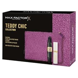 Max Factor The Teddy Chic Collection Mascara False Lash Effect Raven Black, Gloss 2000 Calorie Lip Glaze 00 Melting Ice, pochette Teddy Malva