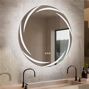 LUVODI Specchio Bagno con Luce 80cm: Specchio bagno Led Retroilluminato Rotondo Specchio Tondo retroilluminato Design Vortice, Pulsante Touch Dimmerabile 3 Colori, Antiappanamento, Funzione Memoria