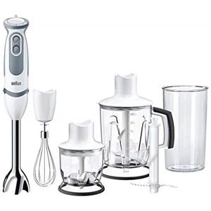 Braun MQ5245WH Minipimer con 5 ANNI DI ASSISTENZA, Frullatore ad immersione, 1000W, 4 accessori, 21 velocità di lavorazione, antischizzo, bianco/grigio