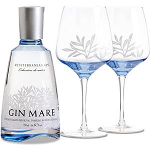 Gin Mare Mediterranean Gin - Double Pack Glass - 700 ml, 2 Bicchieri ballon di cristallo. Set perfetto per Gin & Tonic e cocktail