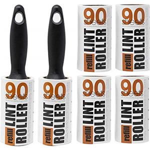 Redberry Set di 2 manici e 6 rotoli levapelucchi da 90 fogli, rimuove peli di animali domestici, lanugine e polvere da vestiti, tappezzeria e moquette (81 m, 540 fogli totali)