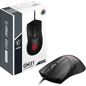 MSI Clutch Gm31 Lightweight Mouse Gaming, Sensore Ottico Da 12000 Dpi, Mano Destra, 6 Pulsanti, Cavo Frixionfree, Latenza Di 1 Ms, Luce Rgb Mystic, 58 G Con Cavo, Clutch GM31 Lightweight, Cablat