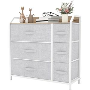 YITAHOME Cassettiera in tessuto con 6 cassetti,Robusta struttura metallica, Cassettiera Salvaspazio Camera da Letto,Cassettiera Armadio,Grigio chiaro