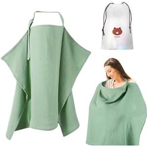 KAMHBE Copri Seno Allattamento Grembiule per Allattamento Morbido e Traspirante 360°C di copertura Coperta per Allattamento (Verde)