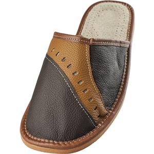 APREGGIO - Ciabatte Estive da Uomo in Pelle Liscia - Pantofole Casa Uomo - con Le Dita Coperte - Slip-On - Suola Piatta - Leggere - Marrone - Taglia 46 EU