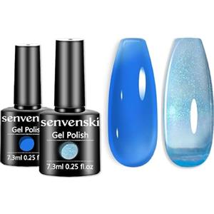 Senvenski Blu Gelatina Smalto Semipermanente Kit, Ghiaccio Cristallo Nudo Puro Vetro Blu Semipermanente Gift Set UV LED Art Varnish Kit (CS2-016)