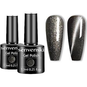 Senvenski Nera Grigio Smalto Semipermanente per Unghie Kit Magnetico Occhi di Gatto Cat Eye UV LED Vernice Manicure Nail Art Regalo (CS2-011)