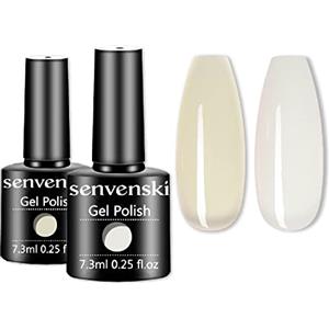 Senvenski Smalto Semipermanente per Unghie Kit Bianco Latte Nudo Jelly Cristallo Traslucido Gel Glitter Colore Soak Off UV LED Vernice Manicure Nail Art Regalo (CS2-002)