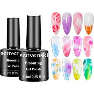 Senvenski Blooming Smalto Semipermanente Kit Unghie Fioritura Cancella Effetto di diffusione Marmo Floreale Stampa Nail Art Gel UV LED Vernice Manicure (YR2-001)