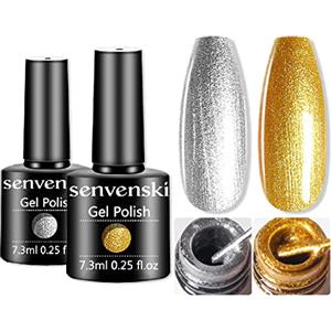 Senvenski Smalto Semipermanente per Unghie Kit Oro Argento Gel Colore Soak Off UV LED Vernice Manicure Nail Art Regalo (CS2-005)