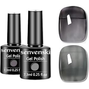 Senvenski Nera Jelly Smalto Semipermanente per Unghie Kit Charcoal Gelatina Cristallo Trasparente Gel UV LED Vernice Manicure Nail Art Regalo (CS2-008)