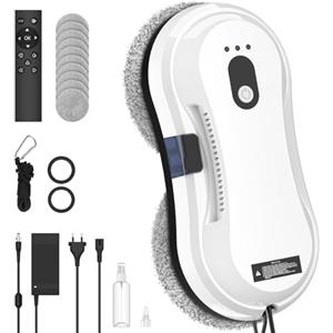 IERAKOR Robot Lavavetri, 5600Pa Robot Pulisci Vetri con Spruzzo Automatico, Serbatoio D'acqua da 35 ml, Telecomando, 3 Modalità Pulizia, Navigazione Intelligente, 10 Panni, per Superfici Lisce