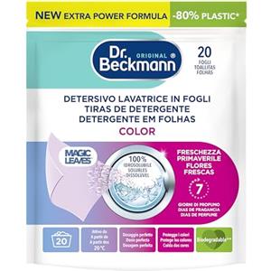 Dr. Beckmann MAGIC LEAVES Detersivo Lavatrice in fogli CAPI COLORATI | Facile da usare, facile da riporre & da trasportare | 20 fogli