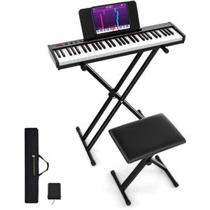 COSTWAY Set Pianoforte Digitale 61 Tasti, Tastiera Musicale con Sgabello Portatile, Pianoforte Elettronica con Supporto, Pedale Sustain, MIDI, USB e Funzione di APP Bluetooth