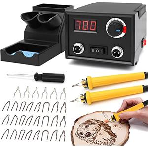 Luriseminger Macchina per Pirografia, Luriseminger 60W Pirografo per Legno Professionale Digitale Temperatura Regolabile 0-700 ℃ Pirografia Legna 2 Penne 30 Teste di Penna per Legno, Pelle, Zucca