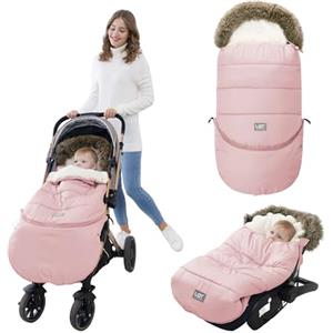 LAT LEE AND TOWN Sacco Termico Invernale per Passeggino Universale, Coprigambe Passeggino Universale con Sezione di Prolunga Staccabile, Impermeabile Sacco a Pelo Invernale per Passeggini (Colletto di Pelliccia, Rosa)
