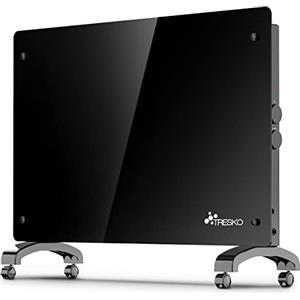 TRESKO Stufa Elettrica Basso Consumo Nero 1500W | Stufa Elettrica basso consumo | Termoconvettore con Rotelle | Termosifone Elettrico Portatile | Termoconvettore a Parete con Termostato per Casa