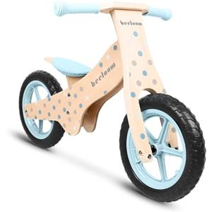 Beeloom - BUBBLE BIKE, Bicicletta in Legno Senza Pedali, Cavalcabile per Equilibrio e Apprendimento, Design Unisex Blu, Sedile Regolabile, Per Bambini a Partire da 2 Anni