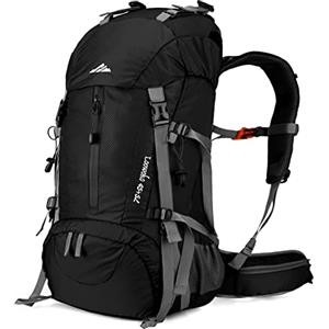 Loowoko Zaino da trekking da 50 l, impermeabile, con copertura antipioggia, leggero (45 + 5 litri), Nero, L