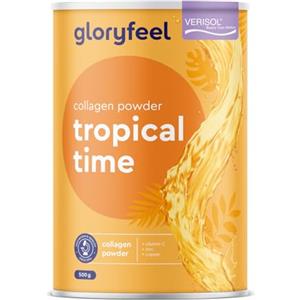 Gloryfeel Collagene in Polvere, 500g di Collagene marca GELITA AG (Tendoforte®, Fortigel®, Verisol®), 12500mg di idrolizzato di collagene, con Vitamina C, Zinco, Bio-Antiossidante per Pelle, Aroma Tropicale