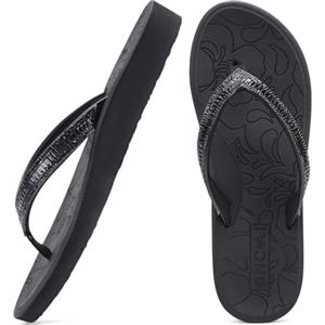 ONCAI Infradito Donna Con Strass, Supporto Arco Yoga Mat Comfort 2025 Estate Spiaggia Signora Thong Sandals Con Ortopediche Antiscivolo Suole In Gomma Nero Dimensione 43