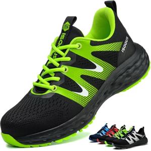ISOOUS Scarpe Antinfortunistiche Uomo Donna Leggere Scarpe da Lavoro Comode Scarpe Sicurezza con Punta in Acciaio Traspiranti Verde 38 EU