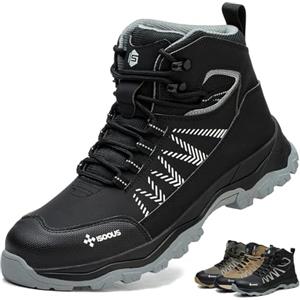 ISOOUS Scarpe Antinfortunistiche Uomo Alte Scarponi Antinfortunistiche Donna Leggere Stivali da Lavoro Comode Punta in Acciaio Nero 40 EU