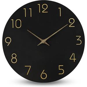 Aolso Orologio da parete rotondo in legno silenzioso e senza ticchettio, funzionamento a batteria, 30,5 cm, facile da leggere, per soggiorno, camera da letto, camera dei bambini, ufficio, scuola (nero